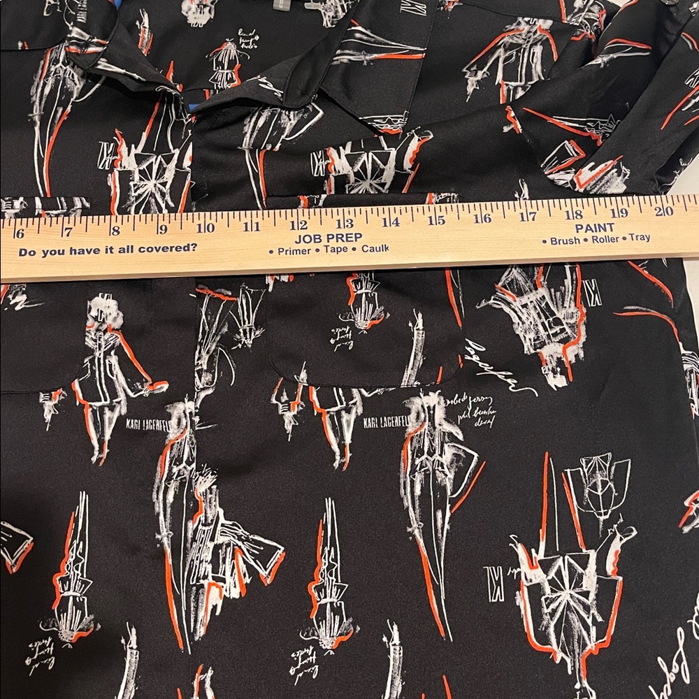 NWOT Karl Lagerfeld Women Black Preppy Graphic Button Down Beach Cover Up Med - Picture 15 of 15